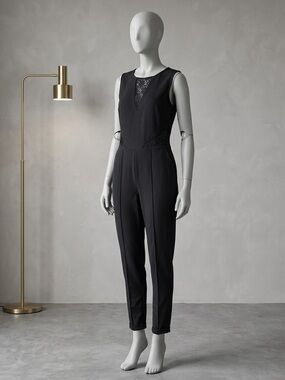 Zanzea Black Lace-Panel Sleeveless Jumpsuit